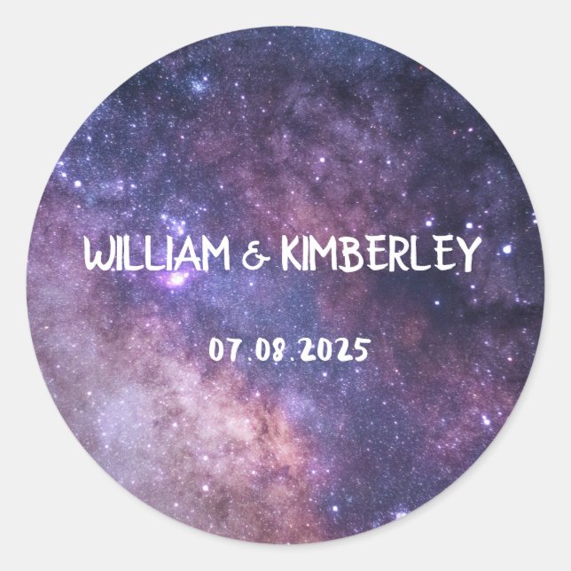 Milky Way Stars Sky Galaxy Elegant Wedding Classic Round Sticker (Front)