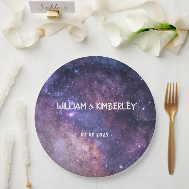 Milky Way Stars Sky Galaxy Elegant Wedding Paper Plates (Wedding)