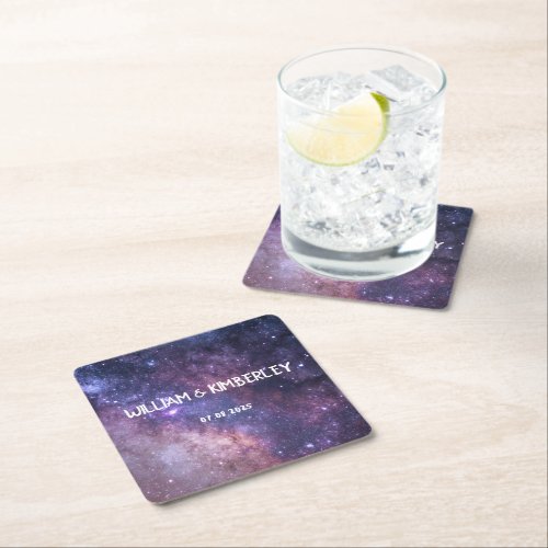 Milky Way Stars Sky Galaxy Elegant Wedding  Square Paper Coaster