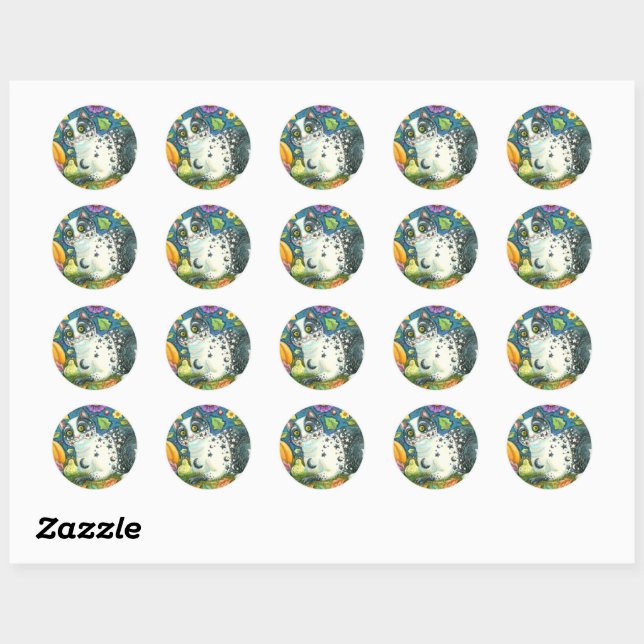 MILKYWAY, A MYSTICAL HALLOWEEN CAT, MOON & STARS CLASSIC ROUND STICKER (Sheet)