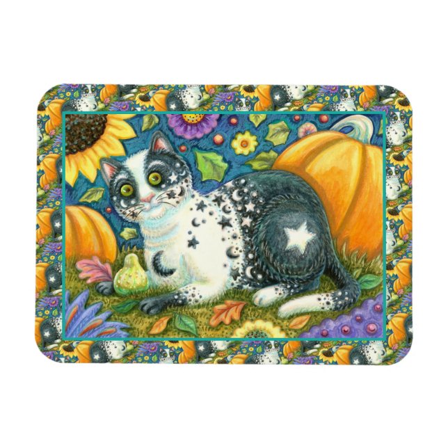 MILKYWAY, A MYSTICAL HALLOWEEN CAT, MOON & STARS MAGNET (Horizontal)