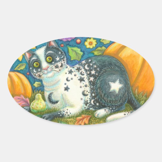 MILKYWAY HALLOWEEN MYSTICAL CAT STICKERS Oval (Front)