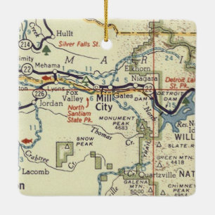Mill City OR Retro Map Ceramic Ornament