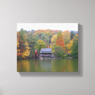 Mill on a lake in autumn canvas print