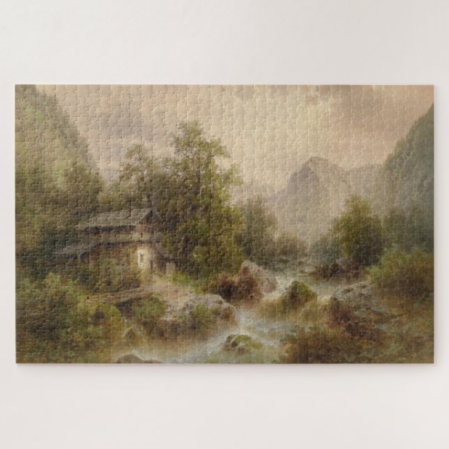 Mill on a Mountain Stream (by Albert Rieger) Jigsaw Puzzle (Horizontal)