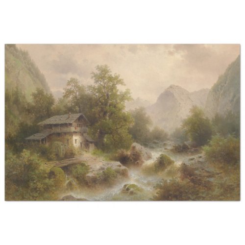 Mill on a Mountain Stream by Albert Rieger Tissue Paper