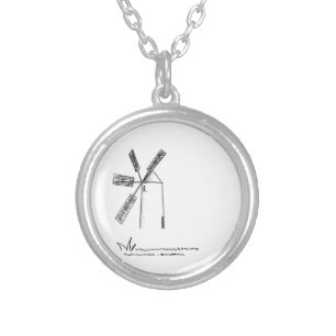 mill on white background silver plated necklace