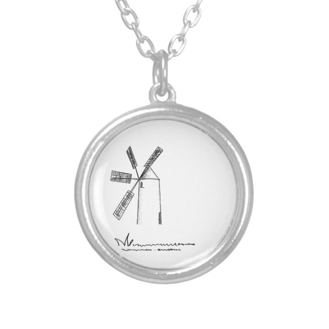 mill on white background silver plated necklace (Front)