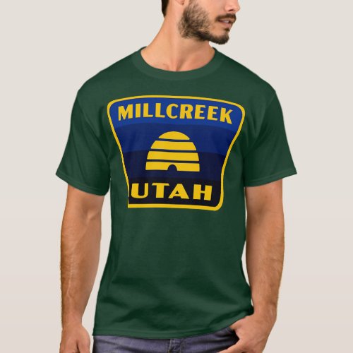 Millcreek Utah Retro Flag Badge Blue T_Shirt