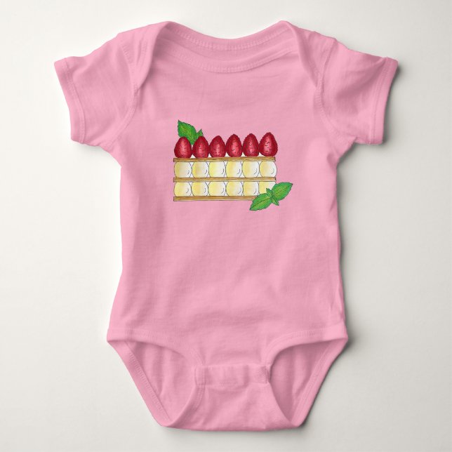 Mille Feuille French Food Puff Pastry Raspberries Baby Bodysuit (Front)