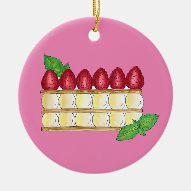 Mille Feuille French Food Puff Pastry Raspberries Ceramic Ornament (Front)