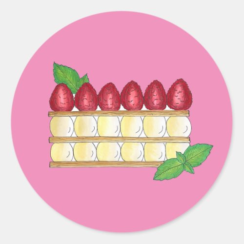 Mille Feuille French Food Puff Pastry Raspberries Classic Round Sticker