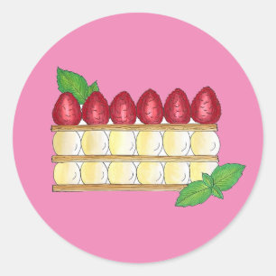 Mille Feuille French Food Puff Pastry Raspberries Classic Round Sticker