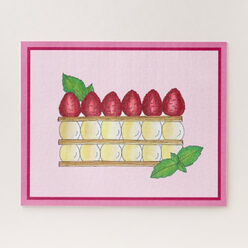 Mille Feuille French Food Puff Pastry Raspberries Jigsaw Puzzle