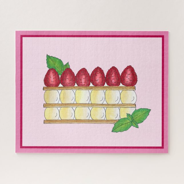 Mille Feuille French Food Puff Pastry Raspberries Jigsaw Puzzle (Horizontal)