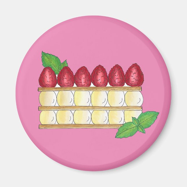 Mille Feuille French Food Puff Pastry Raspberries Magnet (Front)