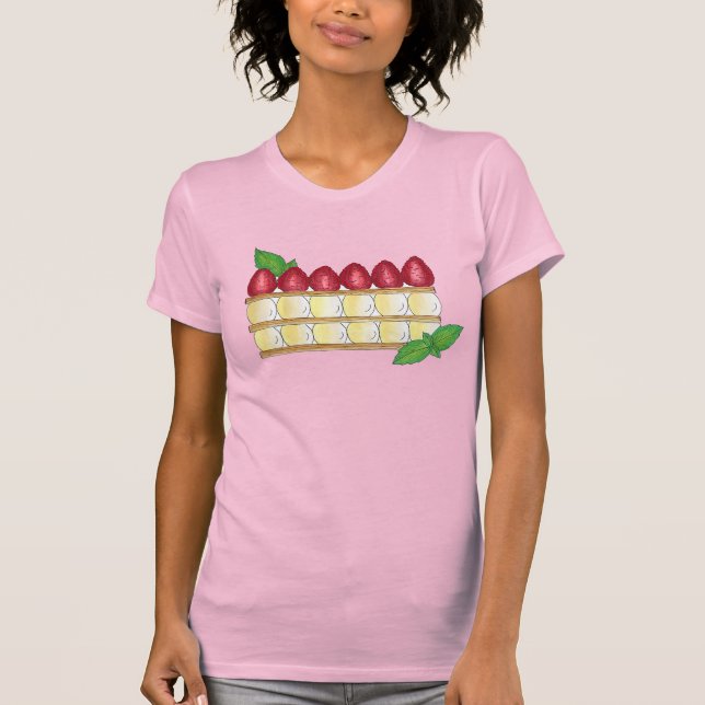 Mille Feuille French Food Puff Pastry Raspberries T-Shirt (Front)