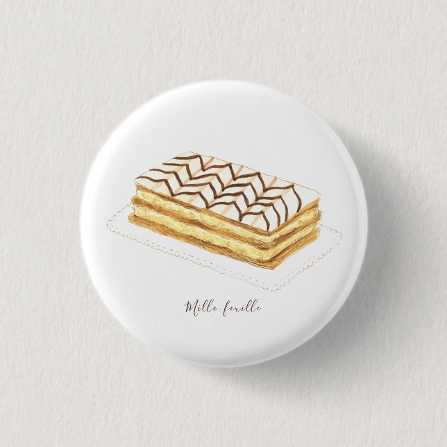Mille-feuille pastry watercolor button (Front)