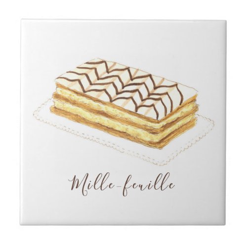 Mille_feuille pastry watercolor ceramic tile