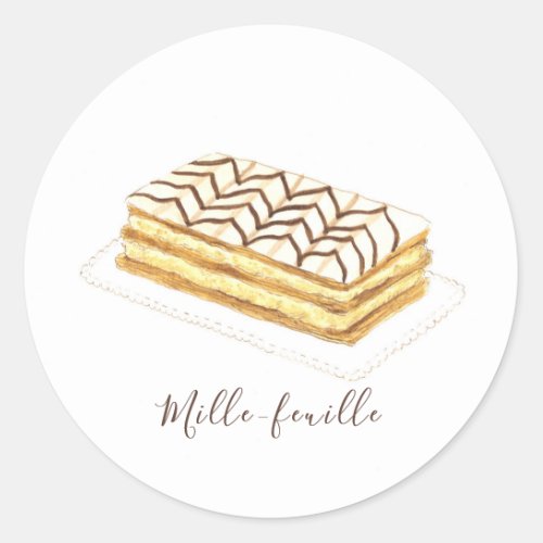 Mille_feuille pastry watercolor classic round sticker