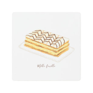 Mille-feuille pastry watercolor metal print
