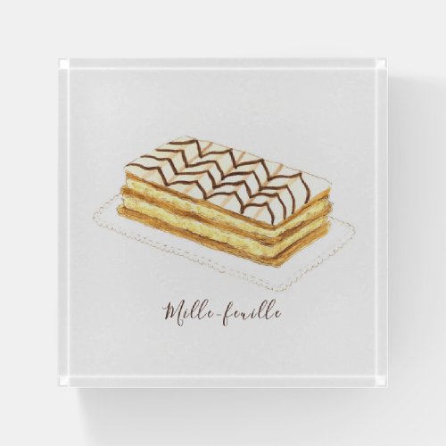 Mille_feuille pastry watercolor paperweight