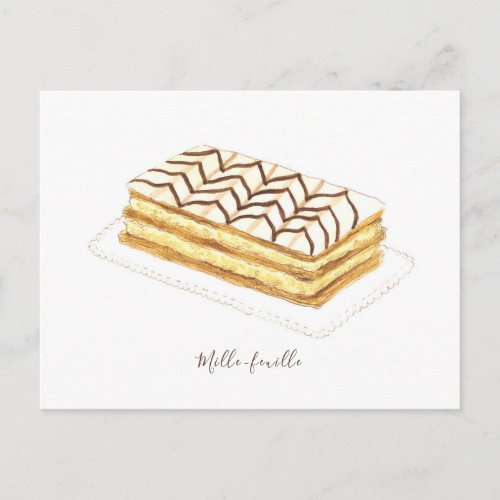 Mille_feuille pastry watercolor postcard