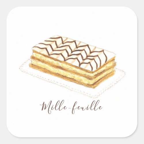 Mille_feuille pastry watercolor square sticker