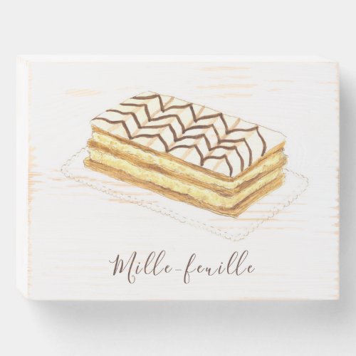 Mille_feuille pastry watercolor wooden box sign