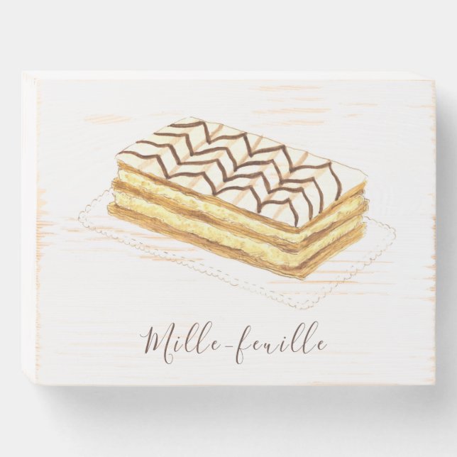 Mille-feuille pastry watercolor wooden box sign (Front Horizontal)