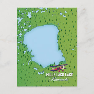 mille lacs lake Minnesota travel map. Postcard