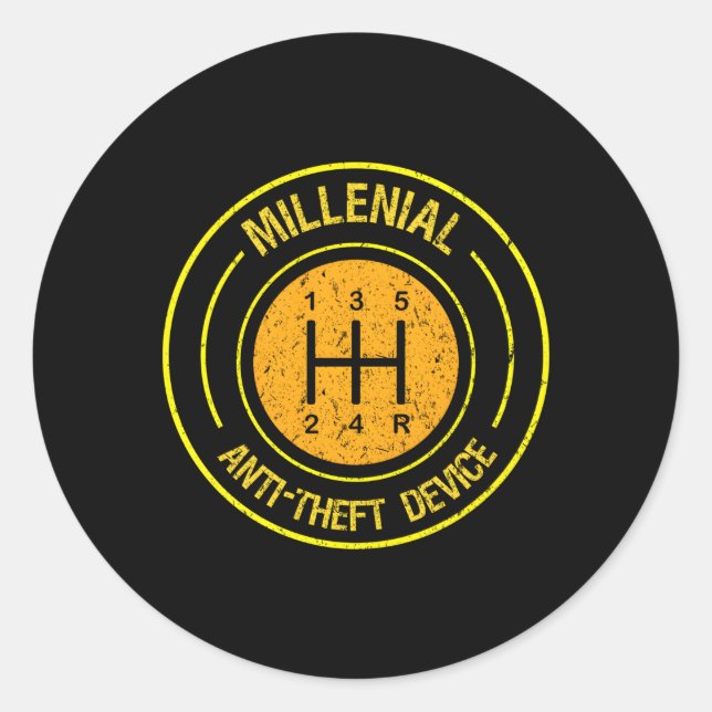 Millenial Anti-Theft Device Car Mechanic Gear Box  Classic Round Sticker (Front)