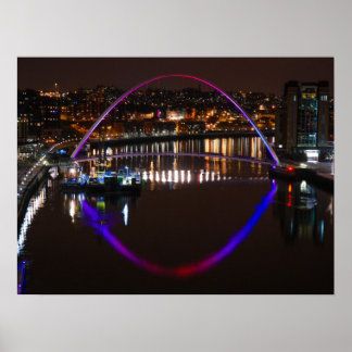 Millenium Bridge by night over the River Tyne Poster