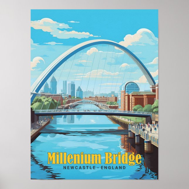 Millenium Bridge Newcastle England Vintage Travel  Poster (Front)