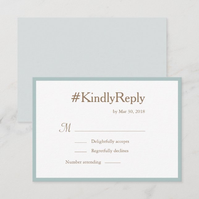 Millennial Hashtag Mint Gold White Wedding RSVP Invitation (Front/Back)