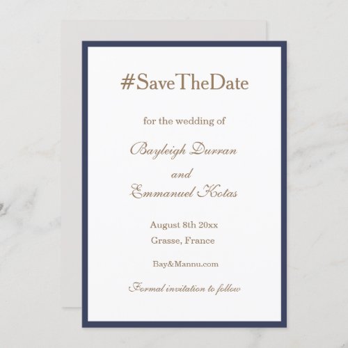 Millennial Hashtag Navy Blue White Save The Date Invitation