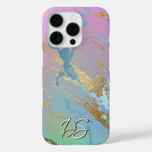 Millennial Marble Playful Rainbow Ombre Monogram iPhone 16 Pro Case