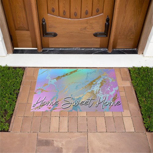 Millennial Marble  Playful Rainbow Ombre Welcome Doormat