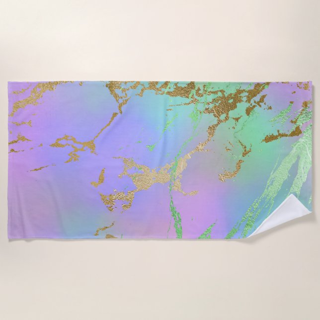 Millennial Marble | Playful Rainbow Pastel Ombre Beach Towel (Front)