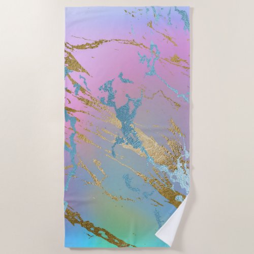 Millennial Marble  Playful Rainbow Pastel Ombre Beach Towel