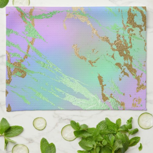 Millennial Marble  Playful Rainbow Pastel Ombre Kitchen Towel