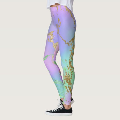 Millennial Marble  Playful Rainbow Pastel Ombre Leggings