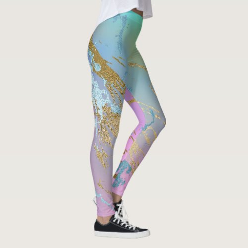 Millennial Marble  Playful Rainbow Pastel Ombre Leggings