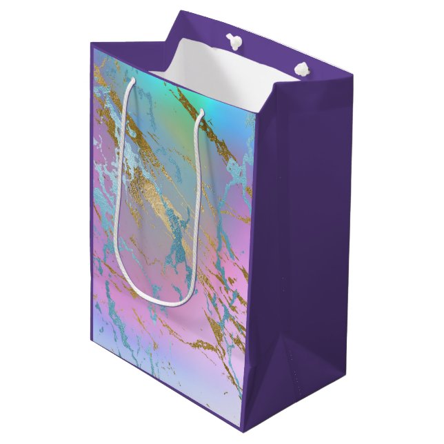 Millennial Marble | Playful Rainbow Pastel Ombre Medium Gift Bag (Front Angled)