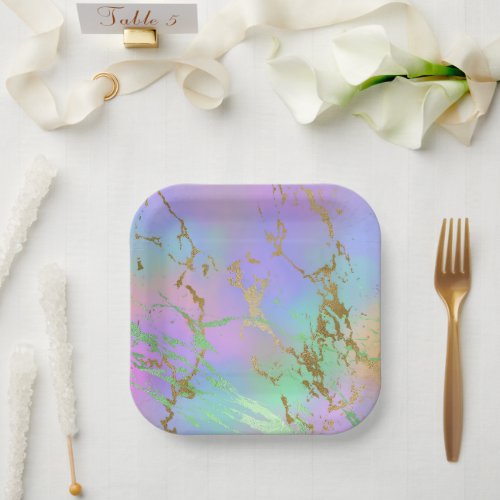 Millennial Marble  Playful Rainbow Pastel Ombre Paper Plates