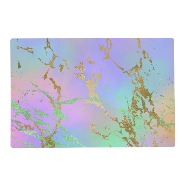 Millennial Marble | Playful Rainbow Pastel Ombre Placemat (Front)