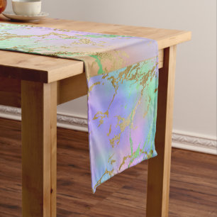 Millennial Marble Playful Rainbow Pastel Ombre Short Table Runner
