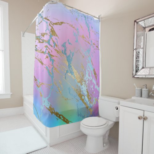 Millennial Marble  Playful Rainbow Pastel Ombre Shower Curtain