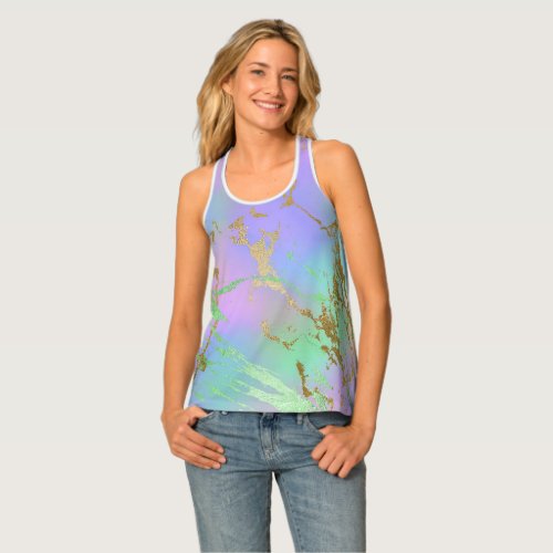Millennial Marble  Playful Rainbow Pastel Ombre Tank Top