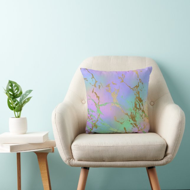 Millennial Marble | Playful Rainbow Pastel Ombre Throw Pillow (Chair)